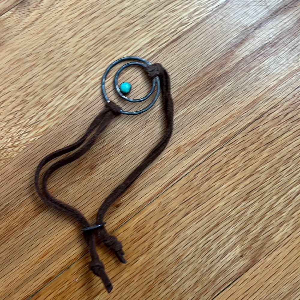 Artisan made leather and turquoise bracelet